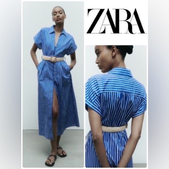 Zara Stripped Belted Shirt Dress - Picture 12 of 12